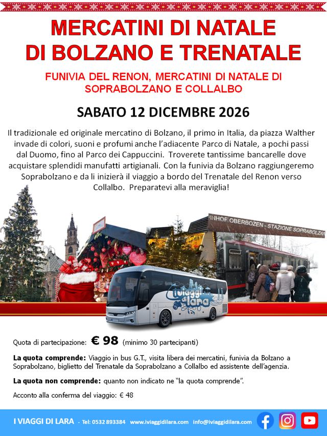 viaggi di gruppo-Mercatini di Natale di Bolzano e Trenatale - i viaggi di lara