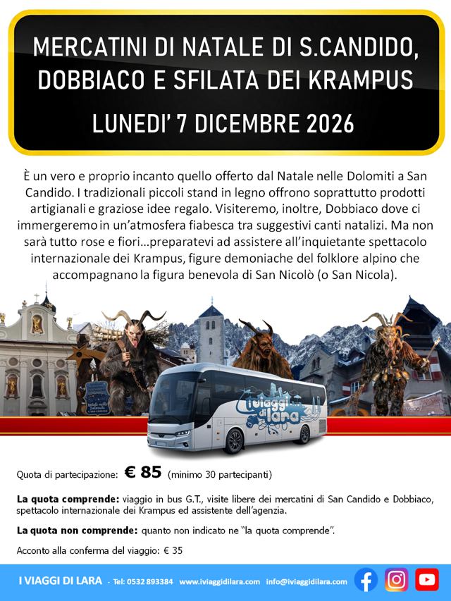 viaggi di gruppo-Mercatini di Natale di Dobbiaco, Krampus e San Candido- i viaggi di lara