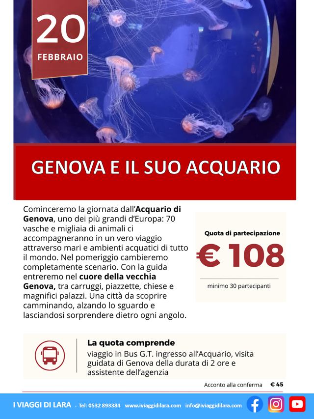 viaggio di gruppo Genova e le meraviglie dell’Acquario