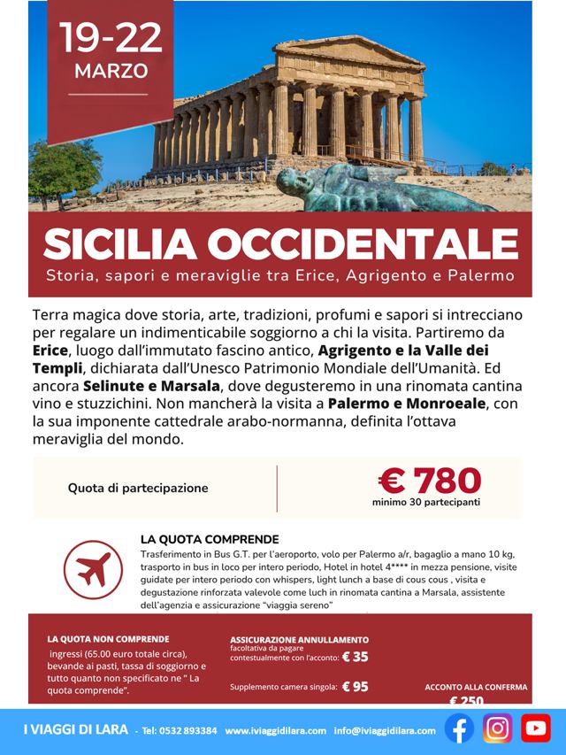 Viaggi di gruppo-Mini Tour Sicilia Occidentale 19 marzo- i viaggi di lara