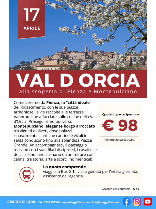 Viaggi di gruppo-Pienza e Montepulciano, Val d'Orcia- i viaggi di lara