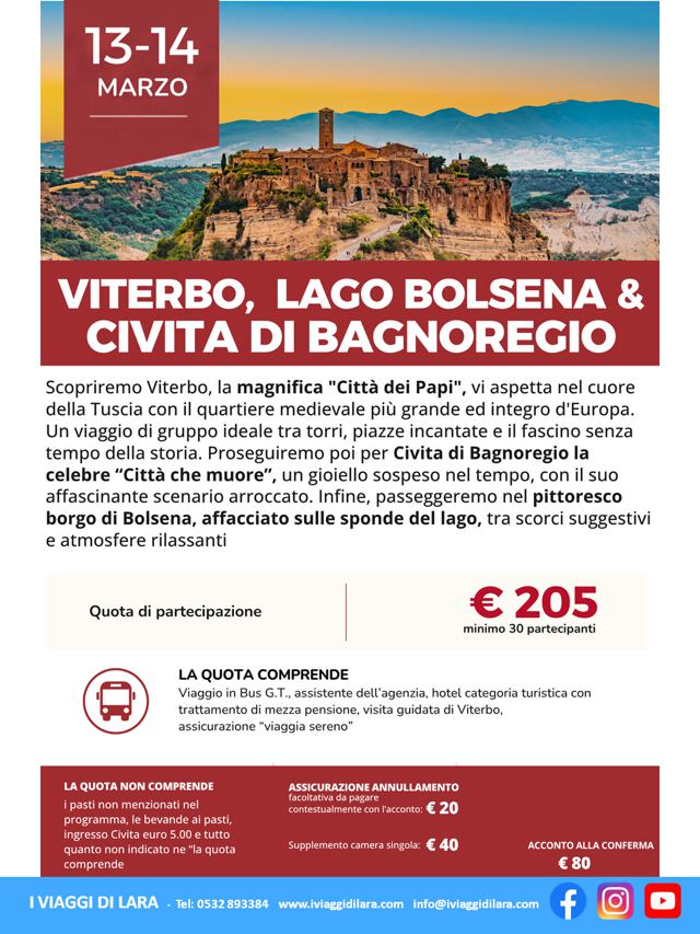 Viaggi di gruppo-Viterbo, Civita e Bolsena- i viaggi di lara