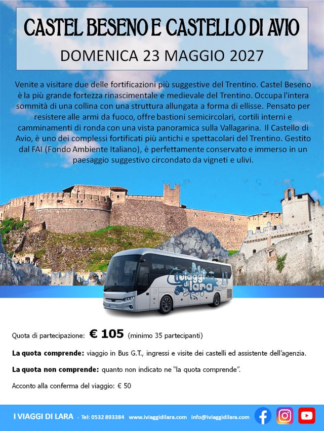 viaggi di gruppo-Castello di Avio e Castel Beseno- i viaggi di lara