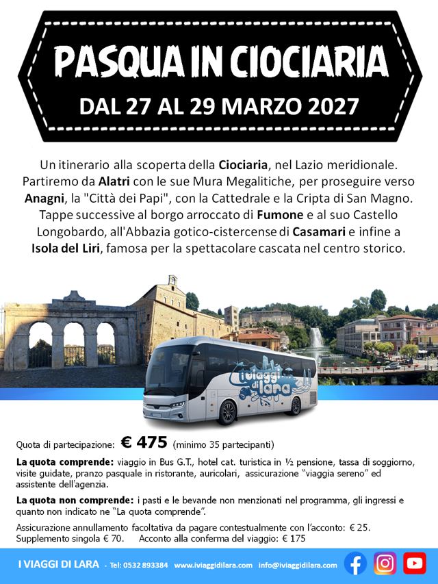 viaggi di gruppo-Ciociaria 2027- i viaggi di lara