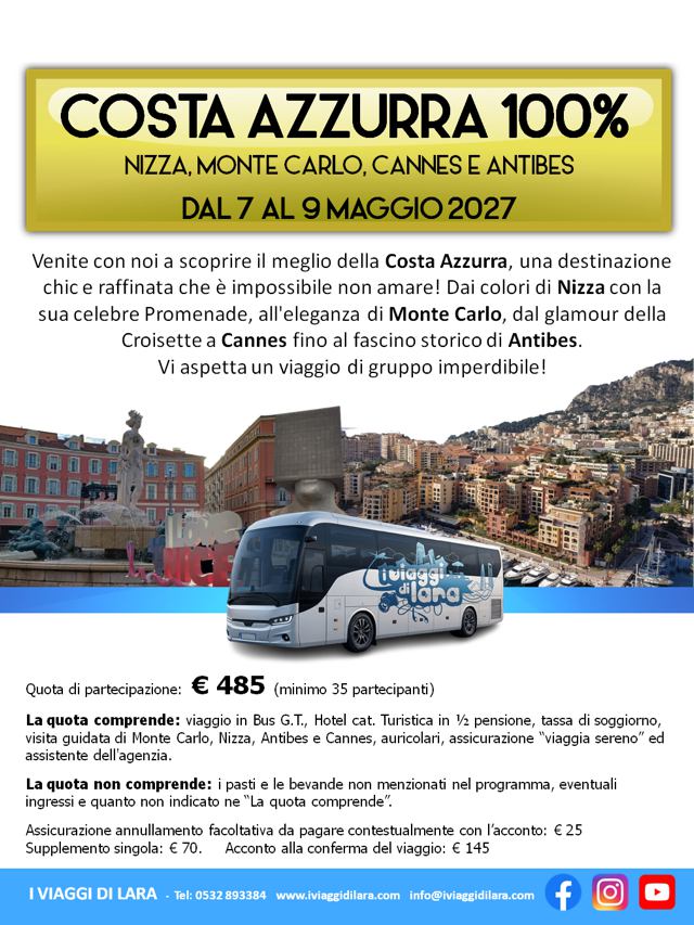viaggi di gruppo-Costa Azzurra, Nizza, Montecarlo, Cannes e Antibes- i viaggi di lara