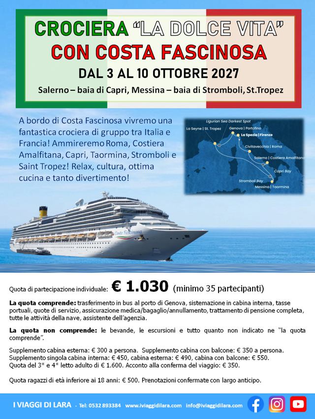 viaggi di gruppo-Crociera Dolce Vita con Costa Fascinosa- i viaggi di lara
