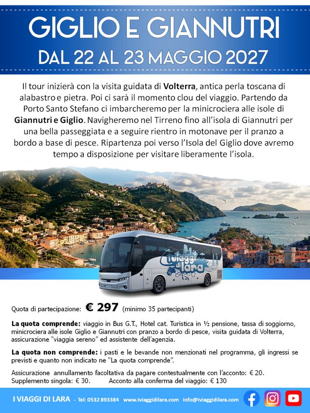 viaggi di gruppo-Giglio e Giannutri, maggio 2027- i viaggi di lara