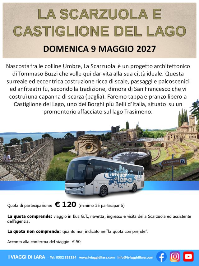 viaggi di gruppo-La Scarzuola e Castiglione del Lago, maggio 2027- i viaggi di lara