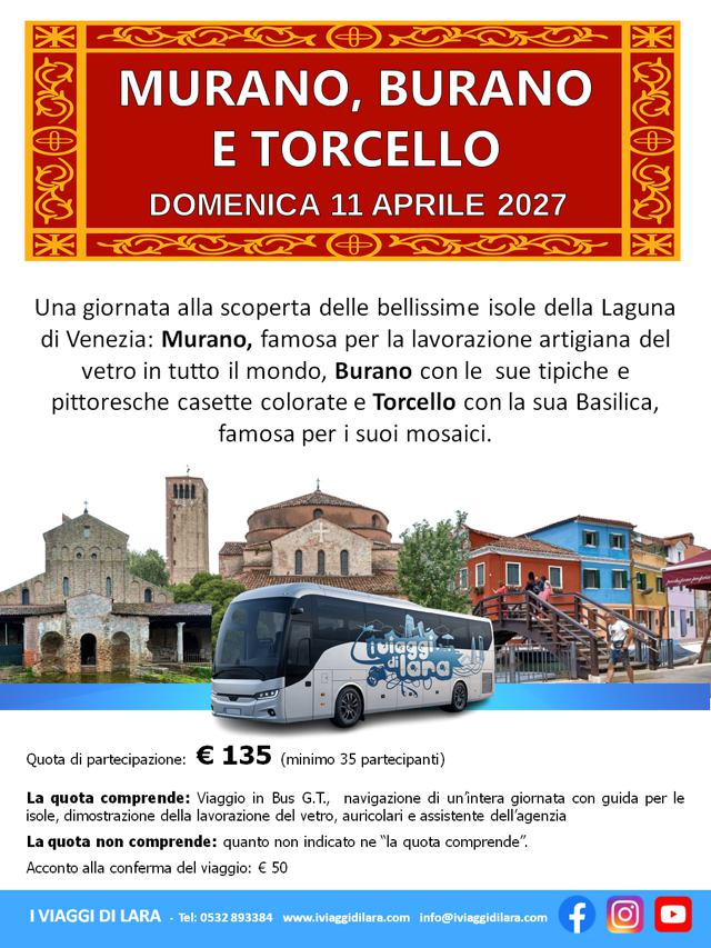 viaggi di gruppo-Murano, Burano e Torcello, 2027- i viaggi di lara