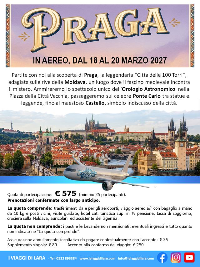 viaggi di gruppo-Praga, Marzo 2027- i viaggi di lara