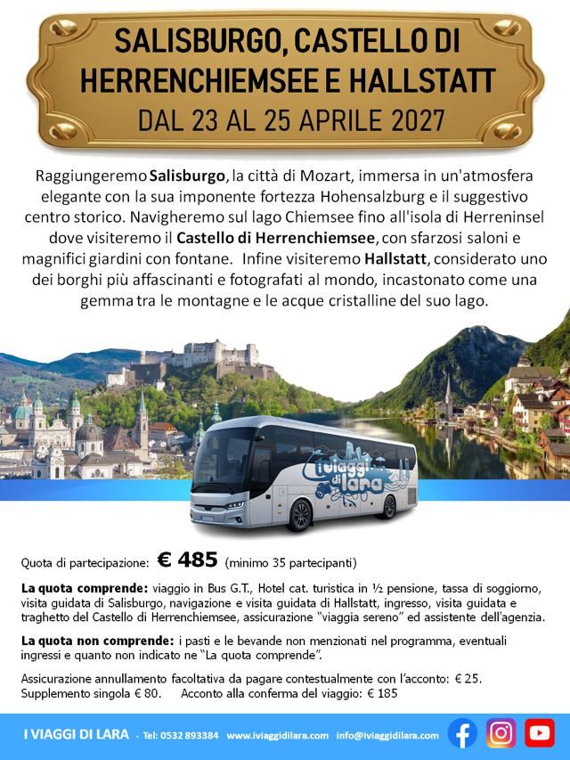 viaggi di gruppo-Salisburgo, Castello di Herrenchiemsee, Hallstatt- i viaggi di lara