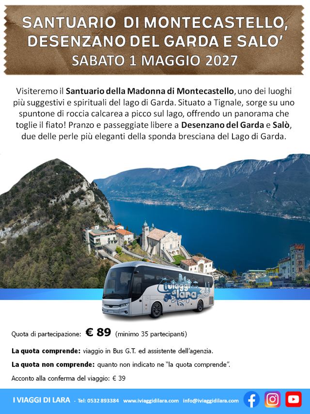 viaggi di gruppo-Santuario di Montecastello, Desenzano e Salò- i viaggi di lara
